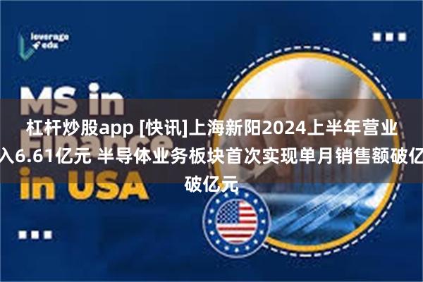 杠杆炒股app [快讯]上海新阳2024上半年营业收入6.61亿元 半导体业务板块首次实现单月销售额破亿元