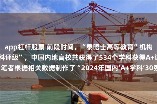 app杠杆股票 前段时间，“泰晤士高等教育”机构发布了“2024年中国学科评级”，中国内地高校共获得了534个学科获得A+评级。笔者根据相关数据制作了“2024年国内‘A+学科’30强名单”（按照A+学科数量排名）