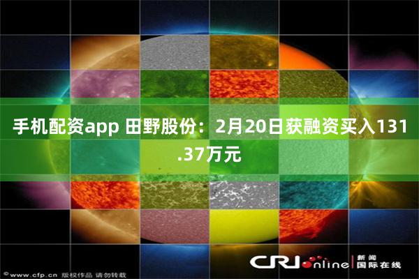 手机配资app 田野股份：2月20日获融资买入131.37万元
