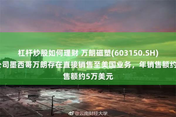 杠杆炒股如何理财 万朗磁塑(603150.SH)：仅子公司墨西哥万朗存在直接销售至美国业务，年销售额约5万美元